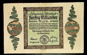 1923 Deutschland VOHRENBACH 50.000.000.000/50 Milliarden Mark Banknote Notgeld GROSS - Bild 1 von 2