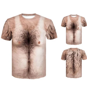 T-shirt 3D imprimé gros coffre poilu Tee décontracté Tops à manches courtes - Picture 1 of 4
