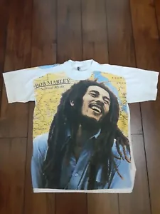 VTG 90s AOP Bob Marley T Shirt Natural Mystic All Over Print XL - Picture 1 of 12