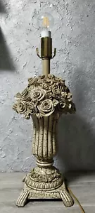 Vintage French Style, Carved Roses Resin Ornate Large Urn/ Vase Heavy Table Lamp - Picture 1 of 24