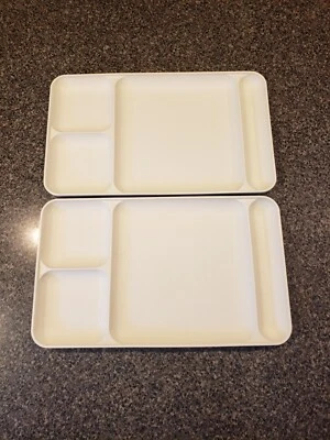 Lot of 2 Vtg TUPPERWARE 15"x9" Divided Lunch Picnic Camping TV Tray #1535, Beige - Image 1 of 4