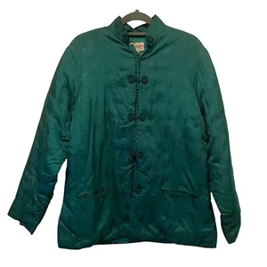 Vintage Plum Blossoms Satin Jacket Quilted Emerald Green Women’s Size L - Picture 1 of 6