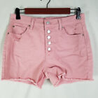 Time and Tru Denim Shorts Womens 10 Pink Jean High Rise Distressed Button Fly