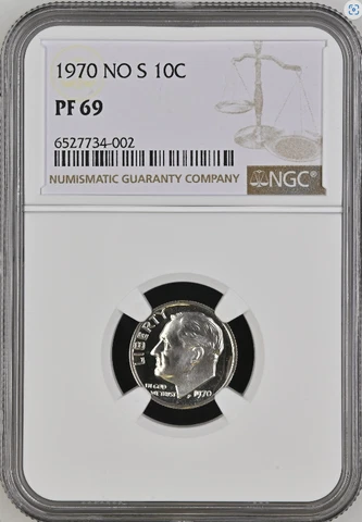 1970 Proof No S Roosevelt Dime NGC PF 69 Cover