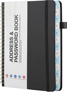 Password Book and Address Book with Alphabetical Tabs, Black Spiral Telephone X - Picture 1 of 7