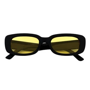 SLIM - Retro 90s Slim Rectangle Sunglasses Black Yellow Night Driving Lens - Picture 1 of 10