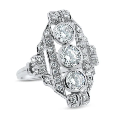 ART DECO STYLE CUBIC ZIRCONIA 925 STERLING SILVER FILIGREE RING            1159z - Image 1 of 3