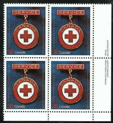 Canada sc#1013 Canadian Red Cross, LR Imprint Block, Mint-NH - Image 1 of 2