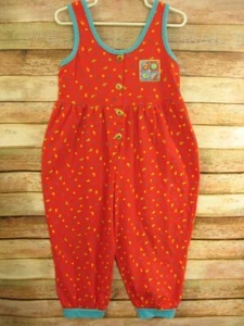 Vintage Buster Brown Girls Jumpsuit Romper Sz 4 Sleeveless USA Red Teal Bubble - Picture 1 of 17