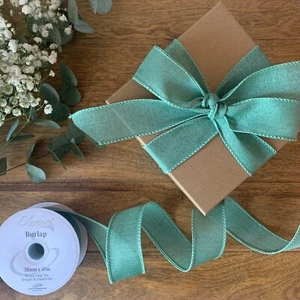 Eleganza Ribbon Eucalyptus Green Wired Edge Burlap Natural Jute Rustic Gift No93 - Picture 1 of 2