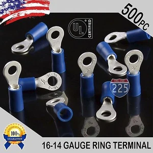 500 PACK 16-14 Gauge #6 Stud Insulated Vinyl Ring Terminals 100% Tin Copper Core - Picture 1 of 1