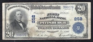 1902 $20 FIRST NATIONAL BANK AT PITTSBURGH, PA NATIONAL CURRENCY CH. #252 - Picture 1 of 2