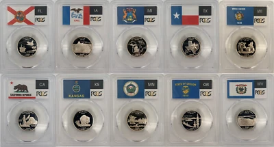 2004 & 2005 S State Proof SILVER PCGS 69 DCAM Ten Coin Quarter Set - Image 1 of 2