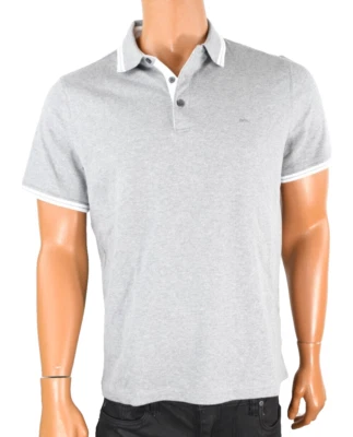 Michael Kors Mens Polo Shirt New M Gray White Stripe Logo Short Sleeves - Image 1 of 4