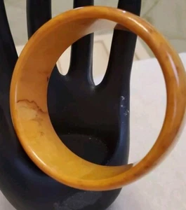 Vintage Wide Bakelite Butterscotch Gold Brown Marbleized Bangle Bracelet  - Picture 1 of 11