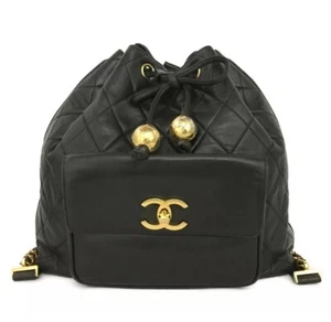 CHANEL Quilted Matelasse CC Logo Lambskin Drawstring Backpack Black Firm price - Picture 1 of 14