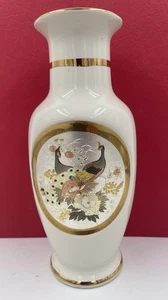 Jarrón vintage arte de Chokin pavo real japonés decoración con bordes de oro de 24 quilates - Imagen 1 de 8