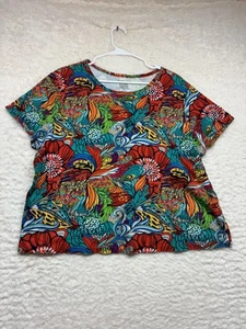 Westbound Shirt Womens 1X Multicolor Floral Abstract Print Short Sleeve Cotton - Picture 1 of 14