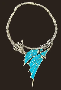 Sterling Silber Drachen Halsreif: Türkis Flügel, Rubin Augen - Bild 1 von 12