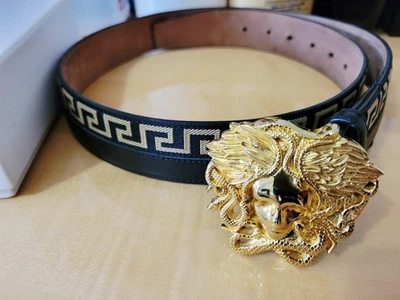 Versace Cinturón de Cuero Medusa con Hebilla Dorada Blanco/Dorado, Tallas 40-100 Foto 1 de 4