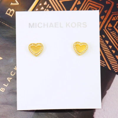 NUEVO CON ETIQUETAS Aretes Michael Kors Pave Corazón Logo MKJ3965 Chapados en Oro Foto 1 de 4
