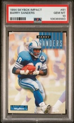 1994 Skybox Impact #81 Barry Sanders Card PSA 10 Detroit Lions HOF RARE Pop 36 - Image 1 of 2