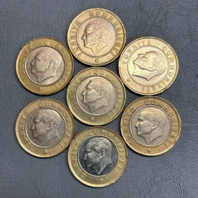 Lot of 7 Turkey Coins - 2009, 2010, 2011 1 One Lira Turk Lirasi! - Image 1 of 4