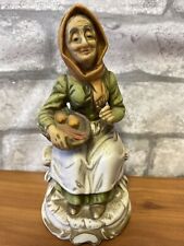 Homco Vintage Figurines - Elderly woman in brown Dress w/Veg Basket E-2013
