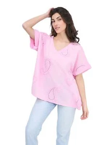T-shirt maglietta donna Paisley ricamata broderie cotone top casual estivo. - Foto 1 di 9