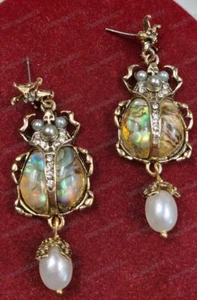 PENDIENTES ESCARABAJO ESCARABAJO Egipto CÁSCARA incrustación de cristal GÓTICO art deco estilo vintage - Imagen 1 de 12