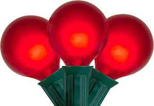 Set of 15 Satin G50 Globe Christmas Lights-Green Wire, 13.75', Red - Picture 1 of 3