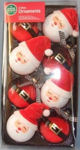 Christmas Tree Ornaments Red & White SANTA CLAUS Glass Set 8 Winter Wonder Lane - Picture 1 of 1