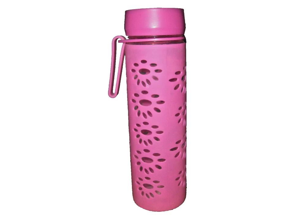 玻璃水壶 14 盎司粉色带把手和硅胶盖约 17 盎司 — 第 1/1 张图片