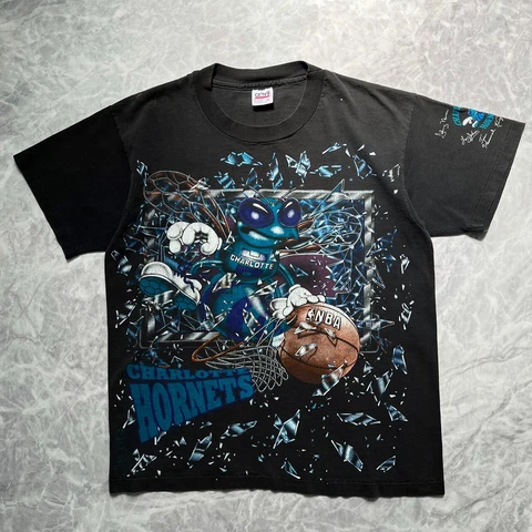 VTG 90s CHARLOTTE HORNETS SHATTERED BACKBOARD SIGNITURE T-SHIRT SIZE L Cover