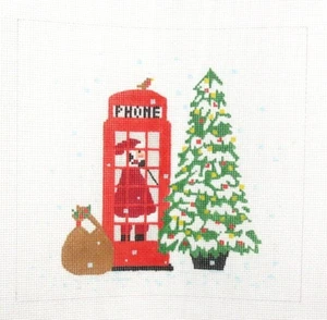 Kate Dickerson London Christmas Santa Phone Booth Handpainted Needlepoint Canvas - Picture 1 of 1