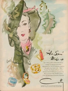 1944 Womens Make Up Cosmetics Coty Vintage Print Ad Lip Stick Rouge Powder Eye - Picture 1 of 9