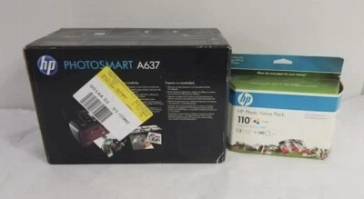 HP PhotoSmart A637 DigitalPhotoInkjet Printer-NEW! Includes Photo Paper + Ink!B3 - Image 1 of 4