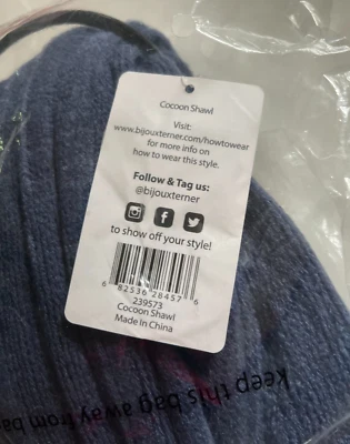 Bijoux Terner Navy Blue Cocoon Soft Knit Shawl, New in package - Image 1 of 4