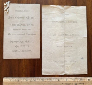 Lot 2 1888 1890 School Commencement Programs State Normal School Winona MN - Picture 1 of 3