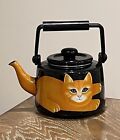 Vintage Martin Leman Cat Black Enamel Teapot With Lid Tea Kettle Water Boiler