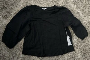 New With Tags Chico’s Linen Detailed Short Sleeve Tee Size 3/XL Black Crew Neck - Picture 1 of 1