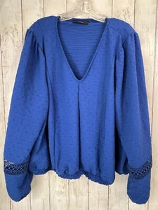 Lane Bryant Top Plus 22 Bright Blue Textured V-Neck Boho Lightweight Long Sleeve - Picture 1 of 13