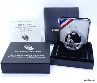 2017 P BOYS TOWN Centennial PROOF SILVER Commemorative DOLLAR OGP + COA $1 - Image 1 of 4