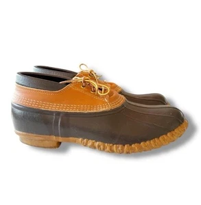 LL Bean Men's 12 M Low Top Waterproof Duck Shoes Brown Leather & Rubber Maine - Picture 1 of 11