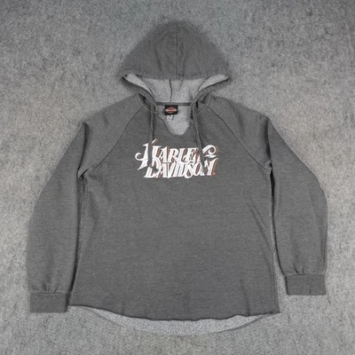 Sudadera con Capucha Harley Davidson Para Mujer Gris Medio Pullover Raglán Cuello en V Gráfico Polar Foto 1 de 4