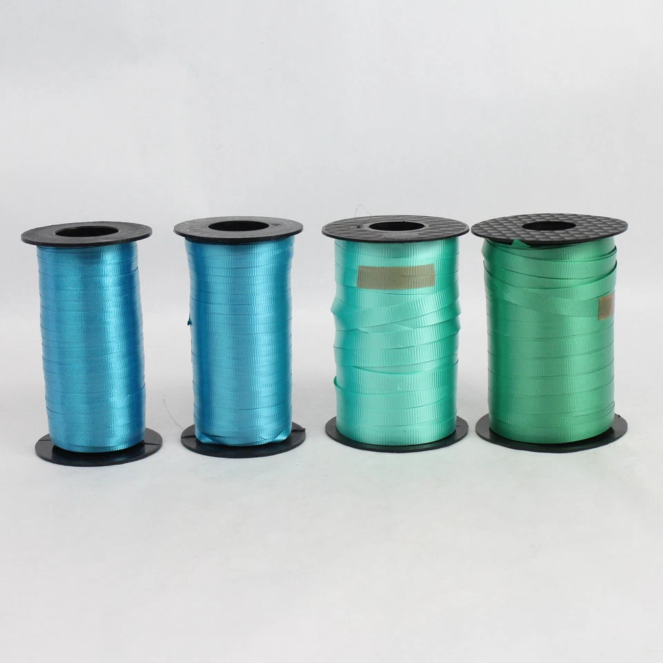 Lot of 4 Partially Used Blue and Green Curling Ribbon Rolls - Image 1 of 4