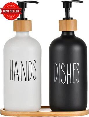 Glass Soap Dispenser Set with Tray, Includes Hand Soap and Dish Soap Dispenser,  - image 1 of 4