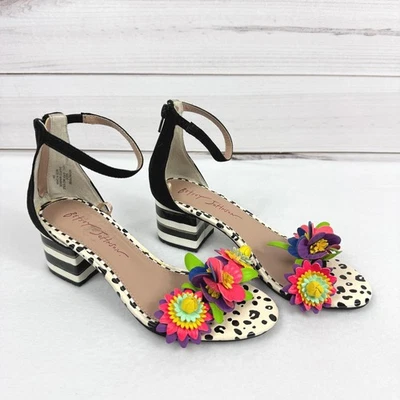 Sandalias Betsey Johnson Lore Zapatos Flores Florales Negras Rayas Tacones Bloque Talla 6 Foto 1 de 4
