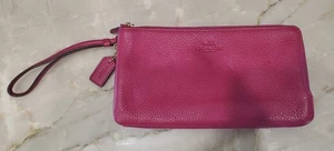 Coach Rosa Leder Doppelreißverschluss Kalbsleder Geldbörse Kartenetui - Bild 1 von 6