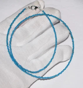 Collar de cadena de 38" de plata de ley 925 con cuentas de 2 mm de piedras preciosas de topacio azul suizo - Imagen 1 de 13